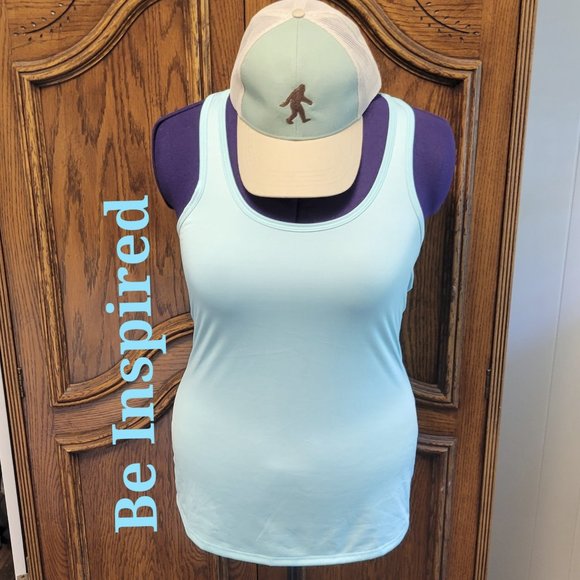 Be Inspired woman's turquoise racerback stretchy tank top size: M - Picture 2 of 8